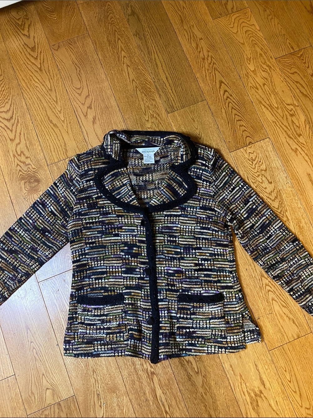 Misook Vintage Multicolor Patterned Knit Blazer Jacket Size S